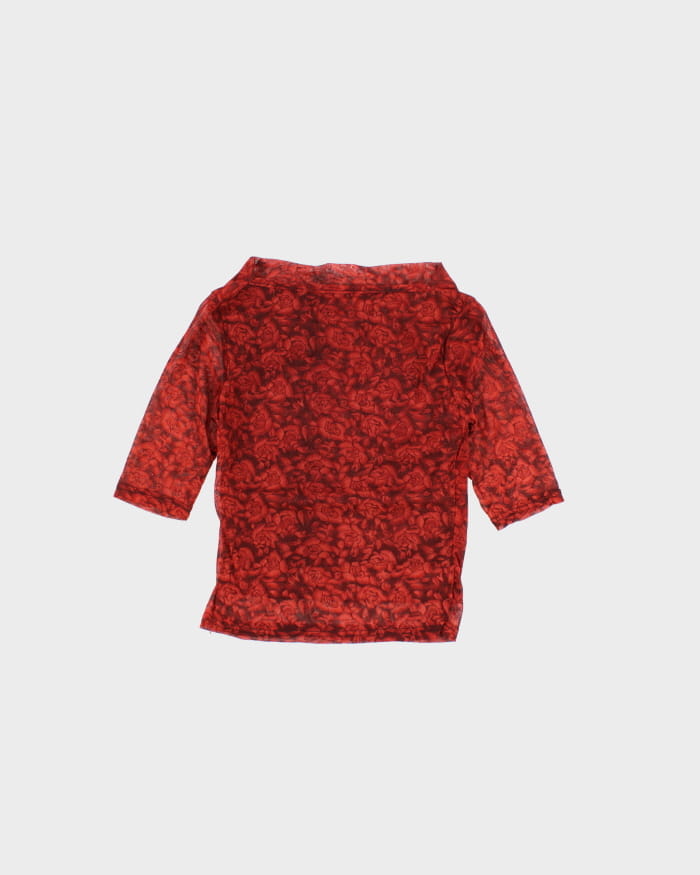 90s/Y2K Cowl Neck Red Floral Top - S