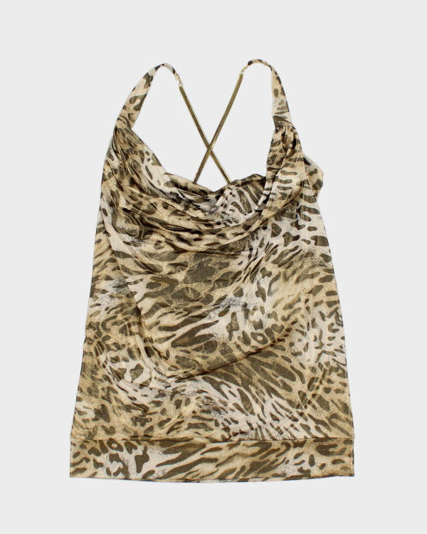 Y2k 00s Guess Leopard Print Cowl Neck Top S - Main Image