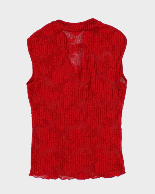 Y2k 00s Suzy Red Lace Top - S