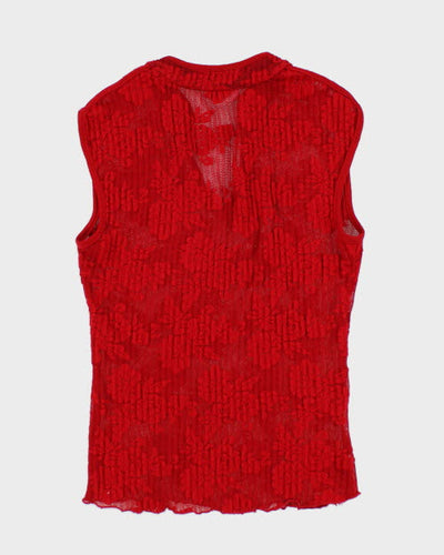 Y2k 00s Suzy Red Lace Top - S