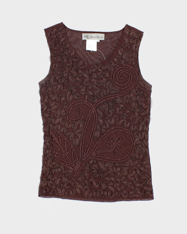 Y2k 00s Melanie Lynn Brown Embroidered Top - S