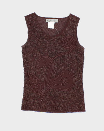 Y2k 00s Melanie Lynn Brown Embroidered Top - S