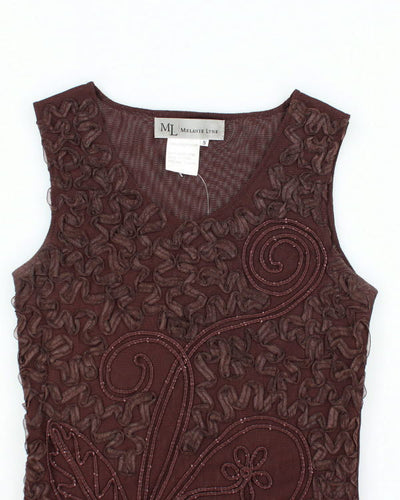 Y2k 00s Melanie Lynn Brown Embroidered Top - S