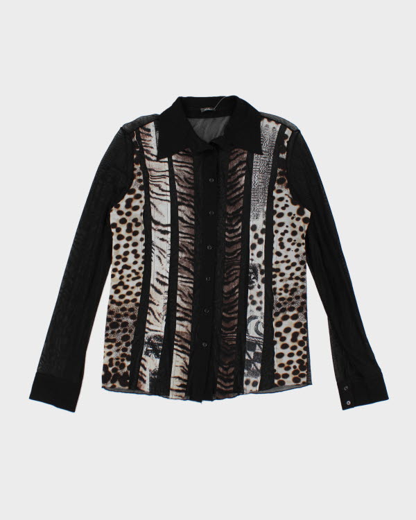 Y2k 00s Mesh Animal Print Shirt - M