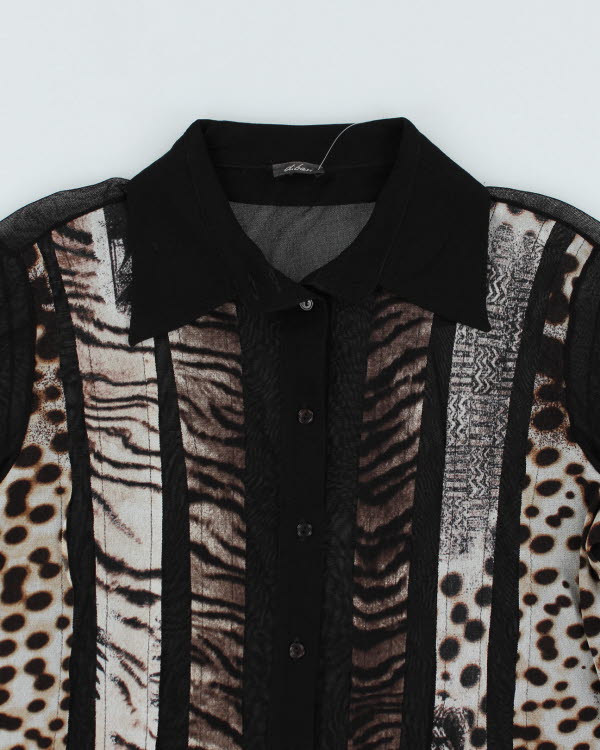 Y2k 00s Mesh Animal Print Shirt - M