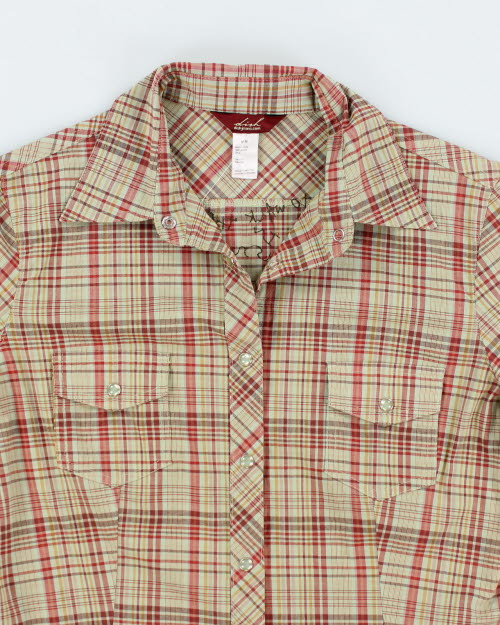 Y2k 00s Dish Check Embroidered Shirt - M