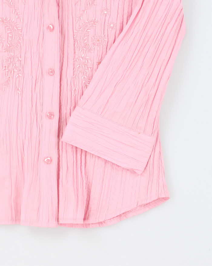 Vintage Y2k 00s Laura Pink Crinkle Beaded Blouse - M