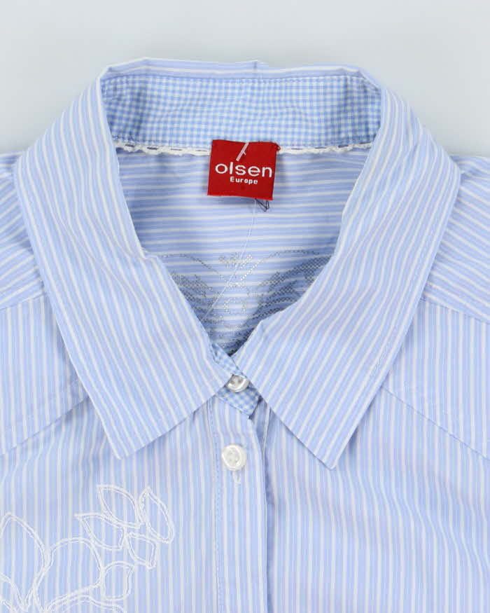 Vintage Y2k 00s Olsen Stripe Embroidered Blouse - L