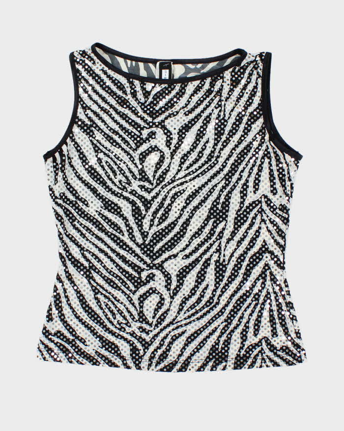 Vintage Y2k 00s Sirens Zebra Print Sequin Top  - S