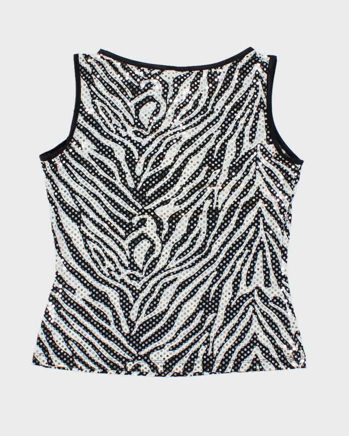 Vintage Y2k 00s Sirens Zebra Print Sequin Top  - S