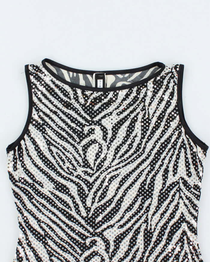 Vintage Y2k 00s Sirens Zebra Print Sequin Top  - S