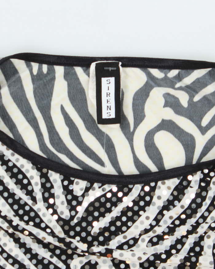 Vintage Y2k 00s Sirens Zebra Print Sequin Top  - S