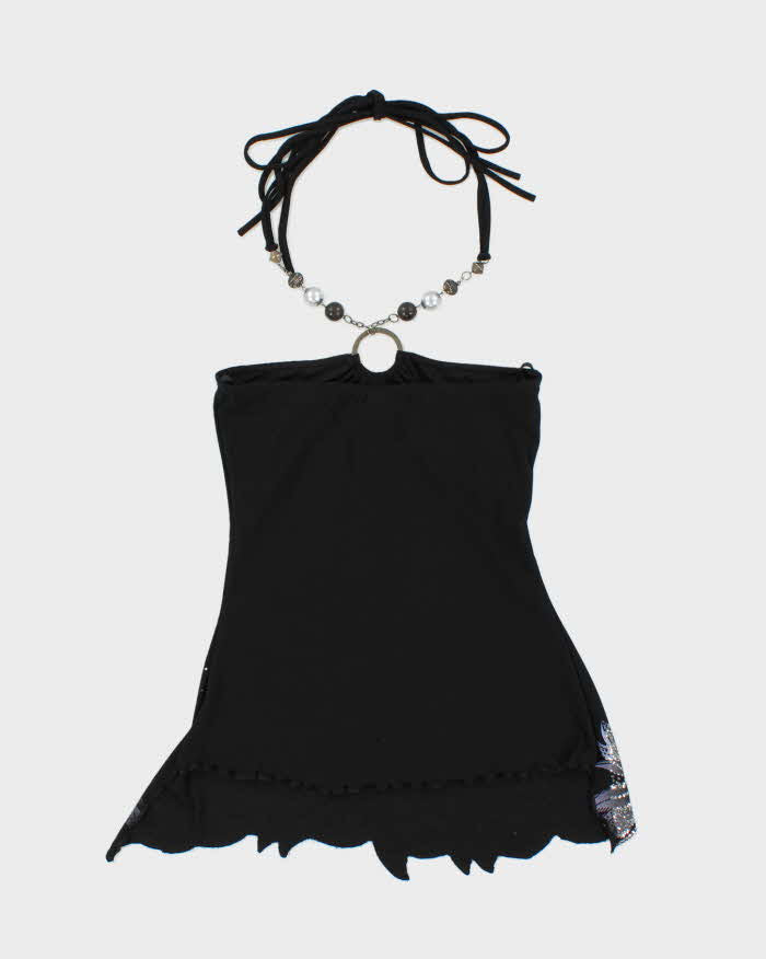 Vintage Y2k 00s FD Beaded Glitter Halterneck Top - XS