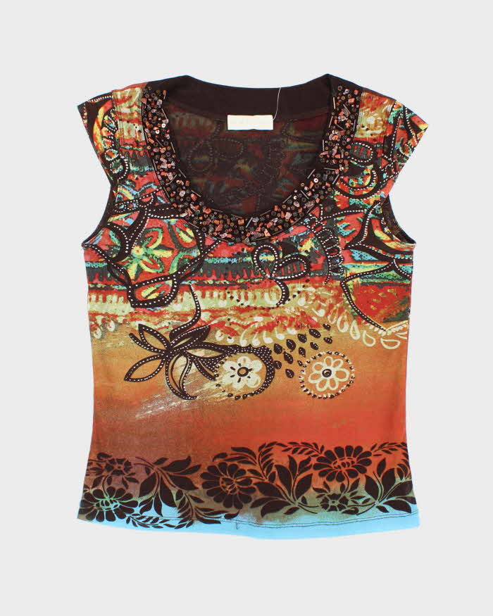 Vintage Y2k 00s Oui Beaded Double Mesh Blouse - M