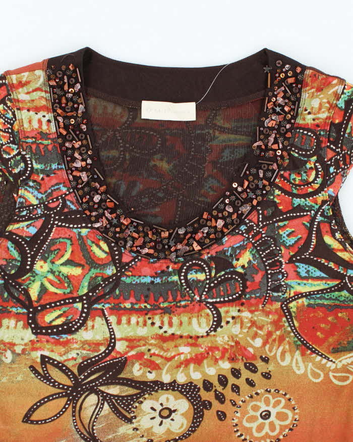 Vintage Y2k 00s Oui Beaded Double Mesh Blouse - M