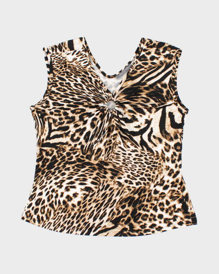 Vintage Y2k 00s Suzy O Ring Leopard Print Top - L