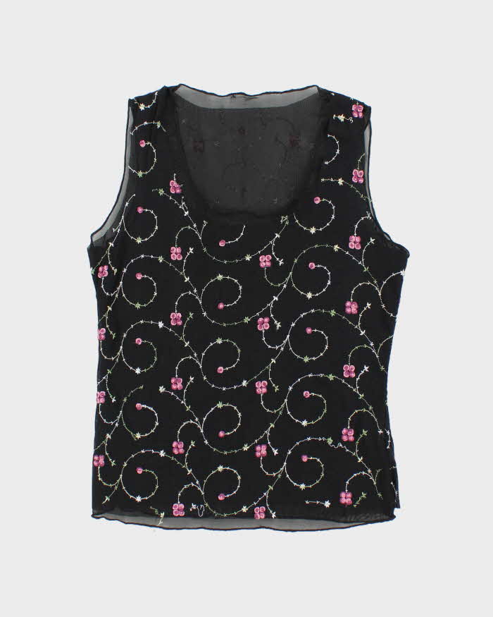 Vintage 90s Embroidered Double Mesh Top - M