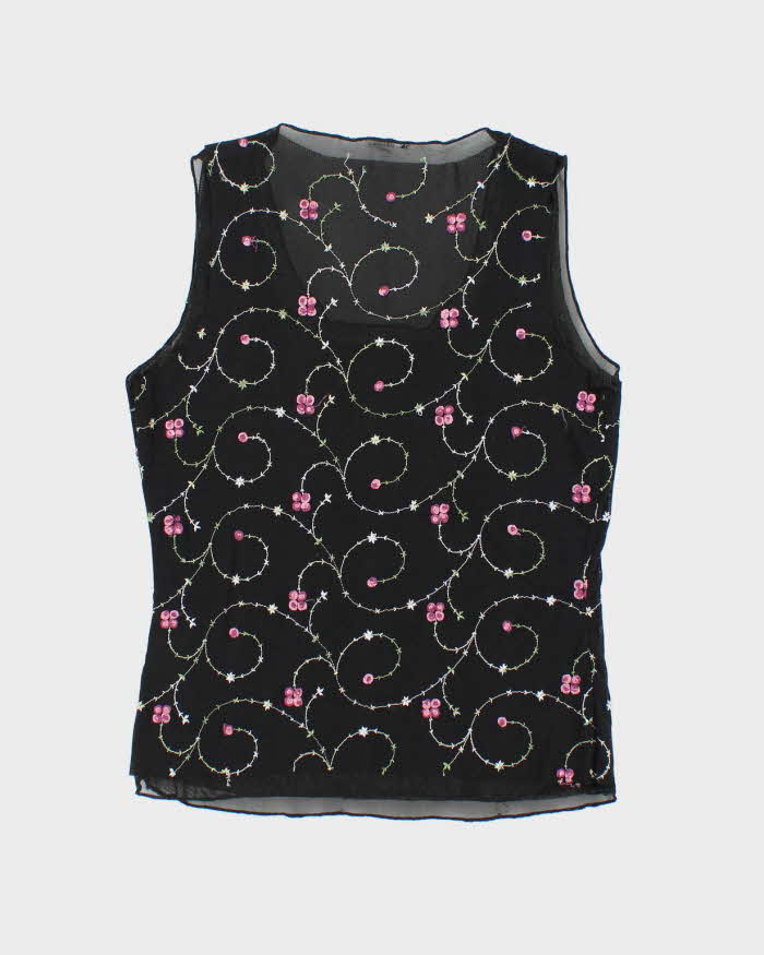 Vintage 90s Embroidered Double Mesh Top - M