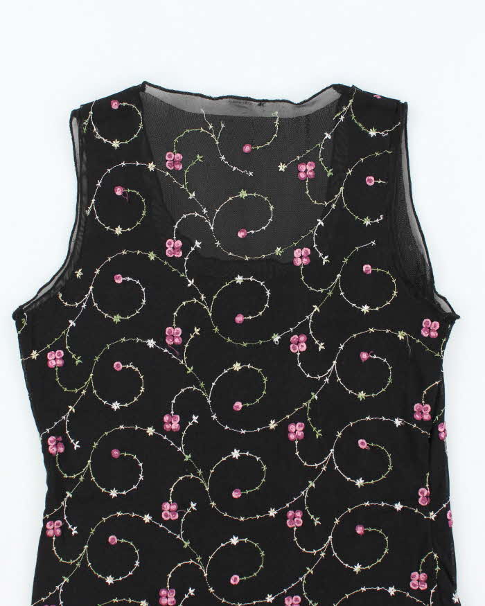 Vintage 90s Embroidered Double Mesh Top - M