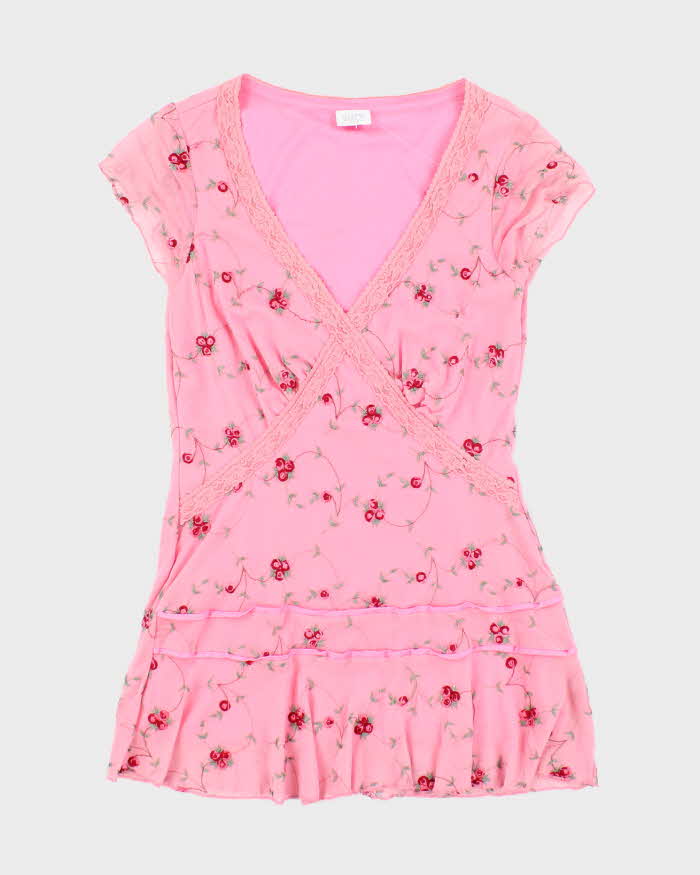 Vintage Y2k 00s Suzy Embroidered Mesh Top - S