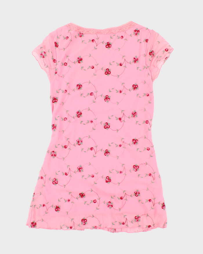 Vintage Y2k 00s Suzy Embroidered Mesh Top - S