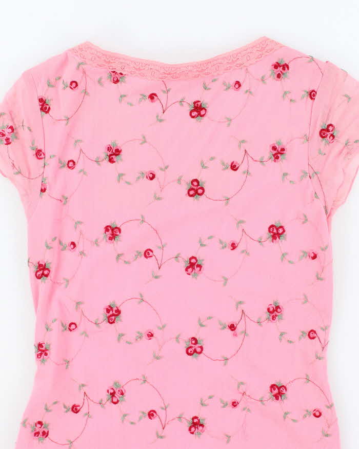 Vintage Y2k 00s Suzy Embroidered Mesh Top - S