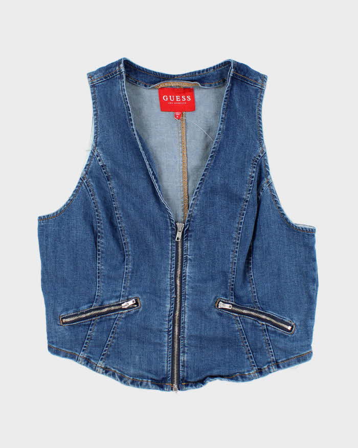 Vintage Y2k 00s Guess Zip-up Denim Top - XL