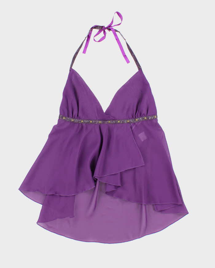 Vintage Y2k 00s Dreamgirl Mesh Studded Halter Neck Top - S