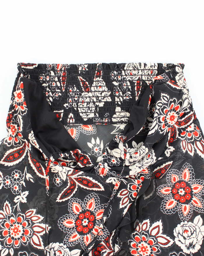 Vintage Y2k 00s Sheer Floral Ruffle Halter Neck Top - S