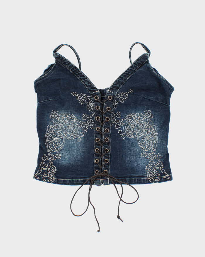 Vintage Y2k 00s Gazoz Lace-up Denim Top - S