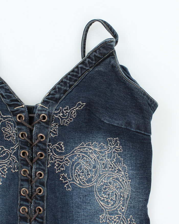 Vintage Y2k 00s Gazoz Lace-up Denim Top - S
