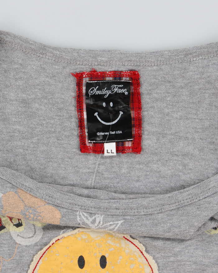 Vintage Y2k 00s Smiley Face Patchwork Long Sleeve Top - L