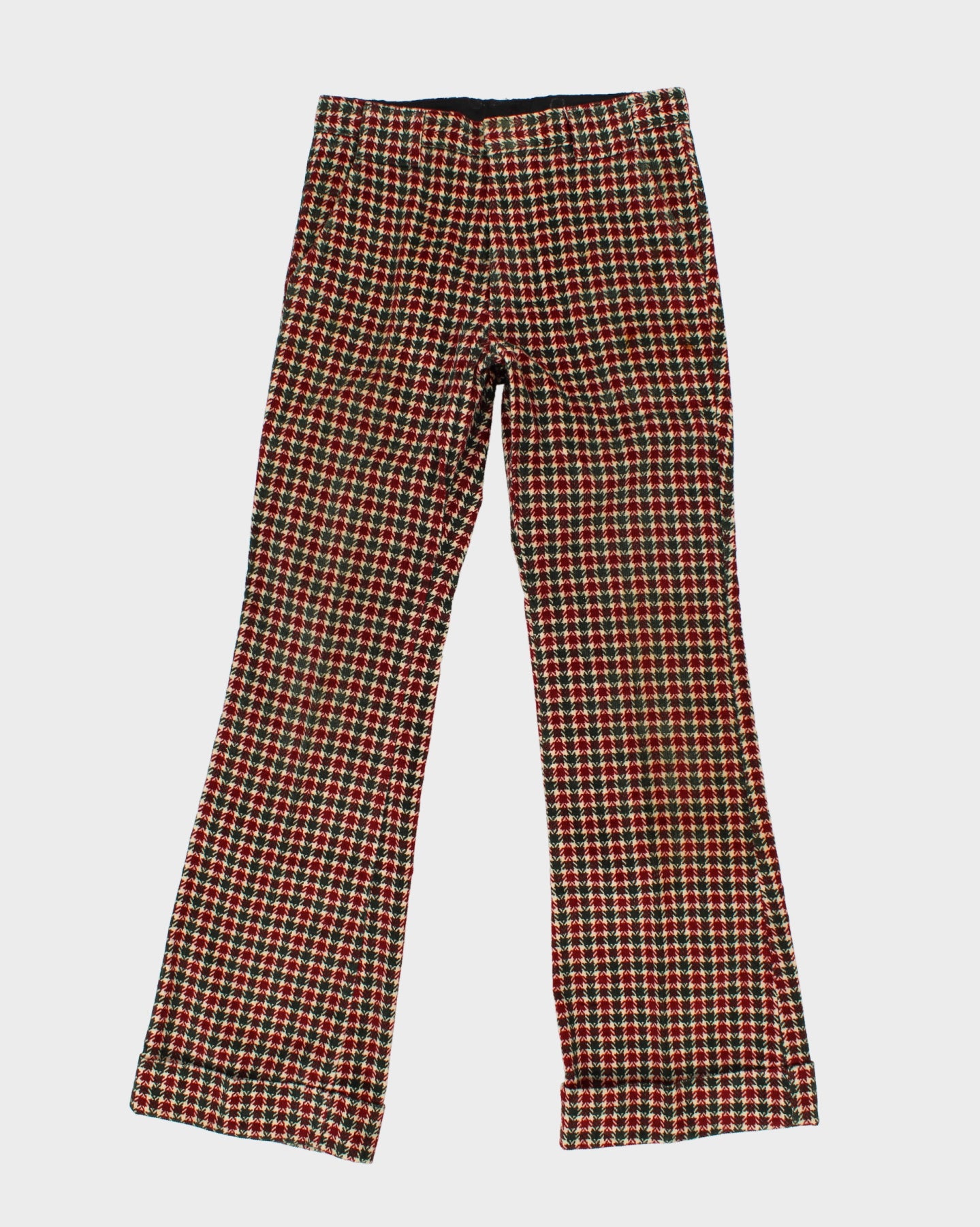 1990s Vintage Dogtooth Tapered Grey & White Trousers - W26 L30
