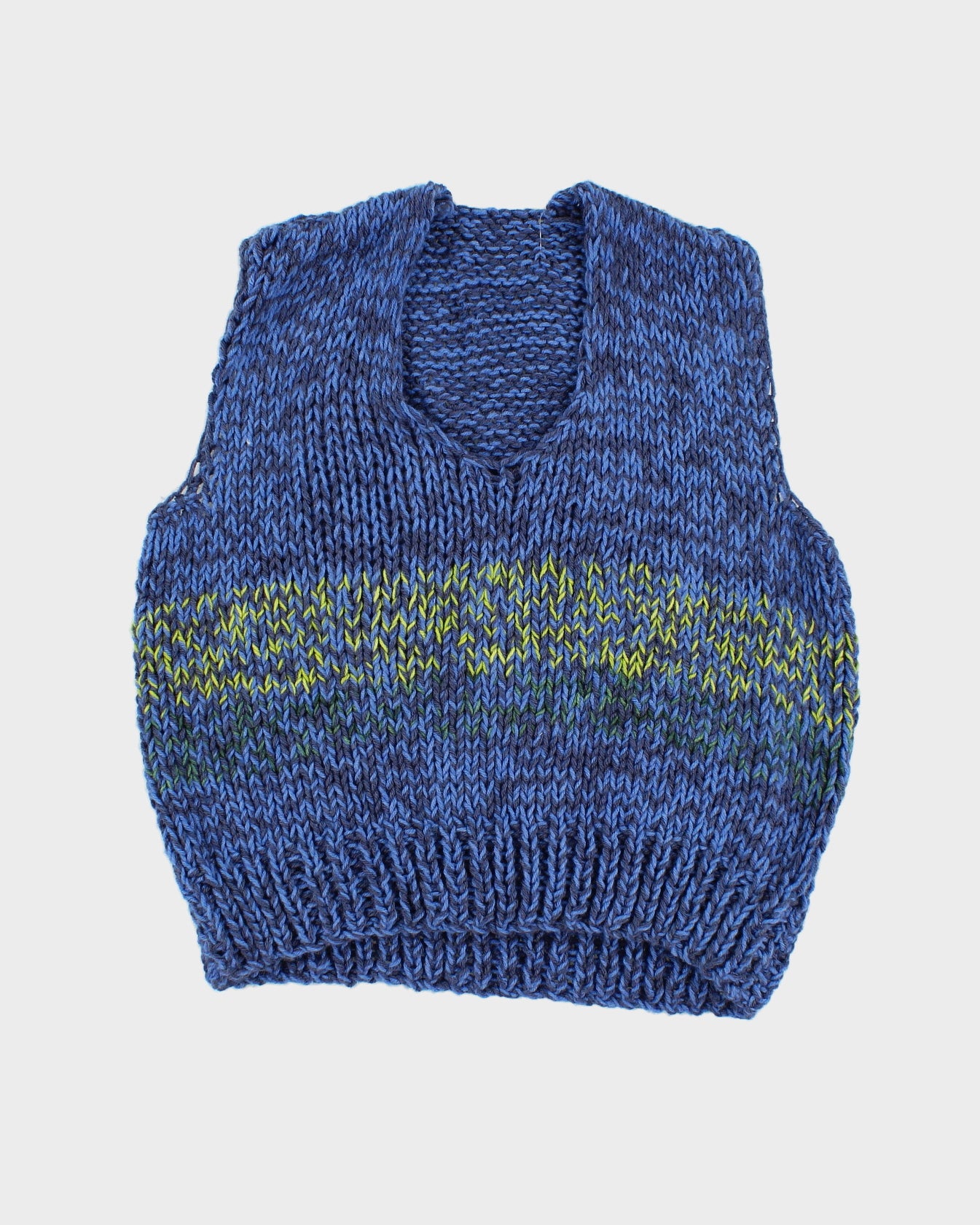 Womens Hand Knit Blue Patterned Vest - M