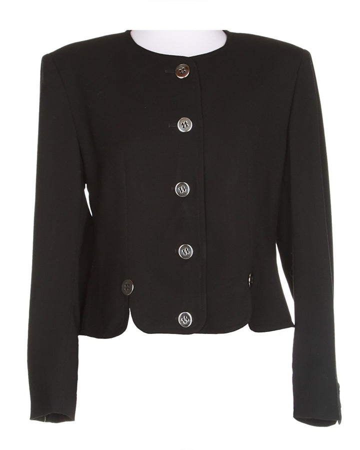 80s Jaeger Black Plain Wool Jacket - M