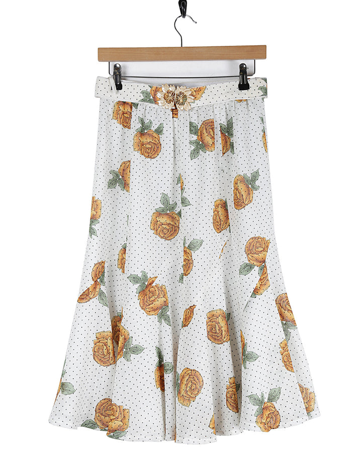80s Floral & Polka Dot Patterned Skirt - S