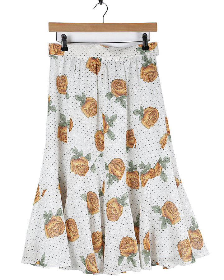 80s Floral & Polka Dot Patterned Skirt - S