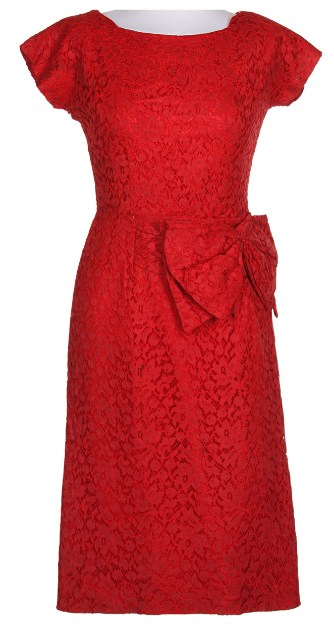 60s Red Lace Midi Dress - S