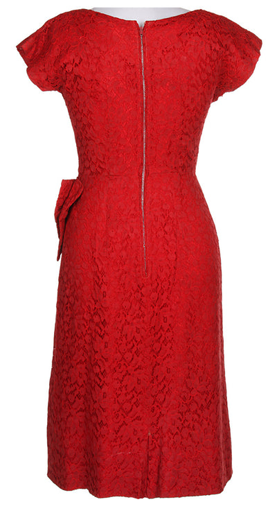 60s Red Lace Midi Dress - S