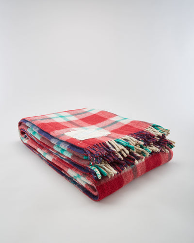 Vintage 1980s Red And Blue Wool Blanket