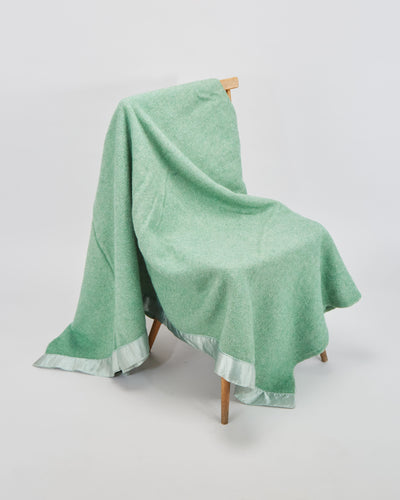 Vintage 1970s Green Satin Edged Wool Blanket