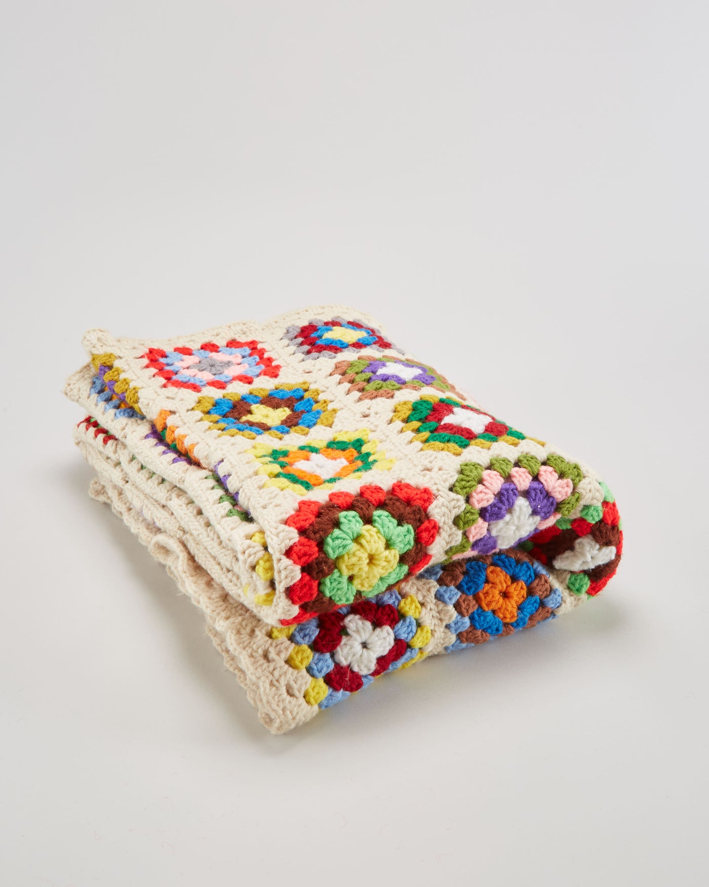 Vintage 1970s Crocheted Granny Square Blanket