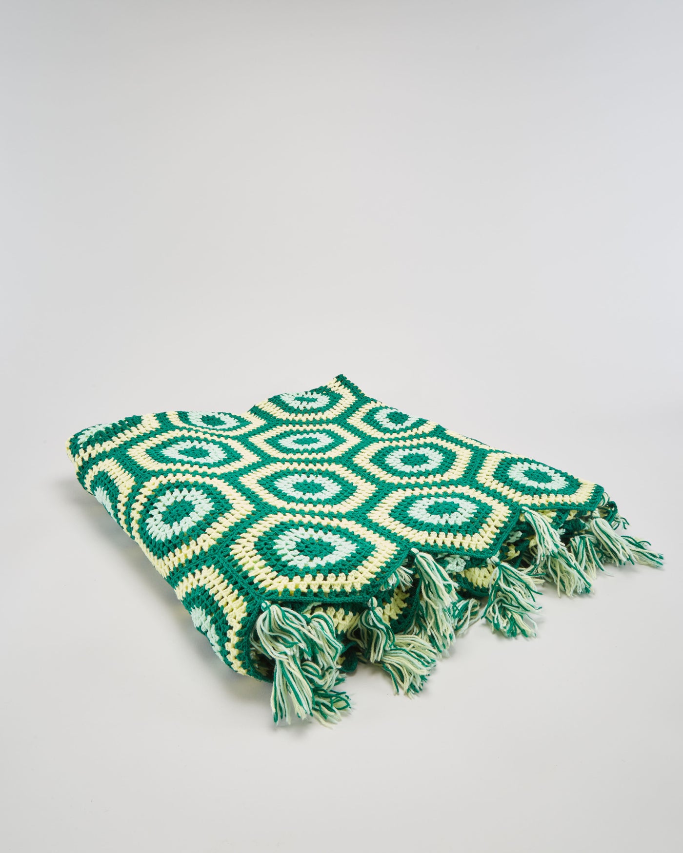 Vintage 1970s Green Crocheted Throw