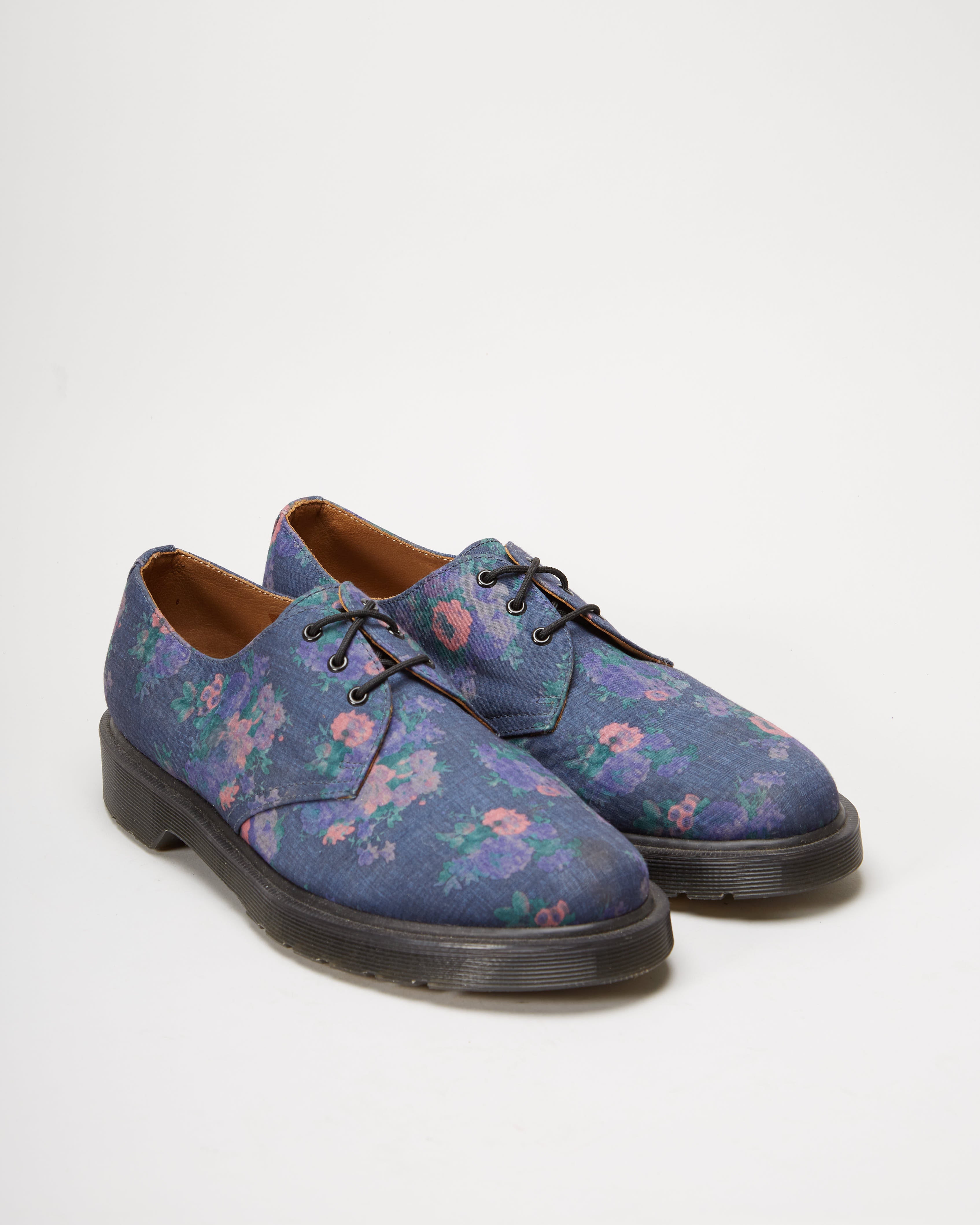 Martens Blue All Over Print Floral Shoes UK - Main Image