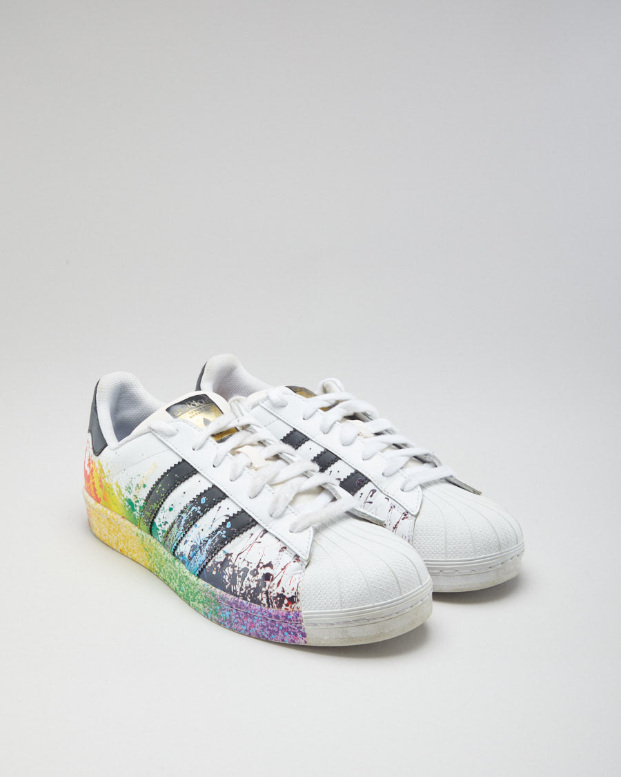 Adidas originals superstar rainbow paint splatter white black fashion shoes Clearance
