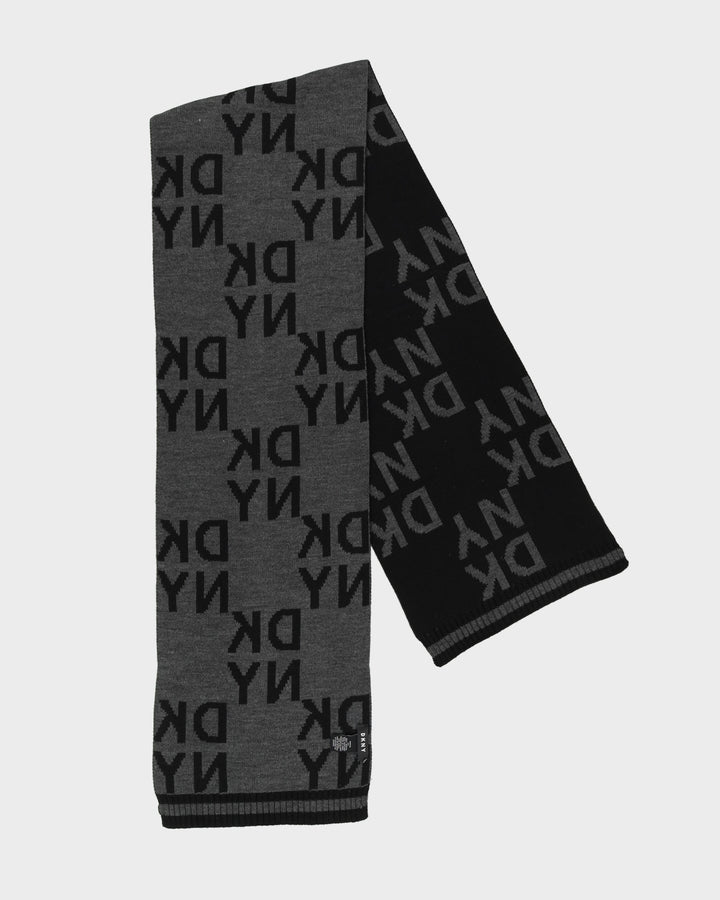 DKNY lack And Grey Logo Knitted Scarf - One Size