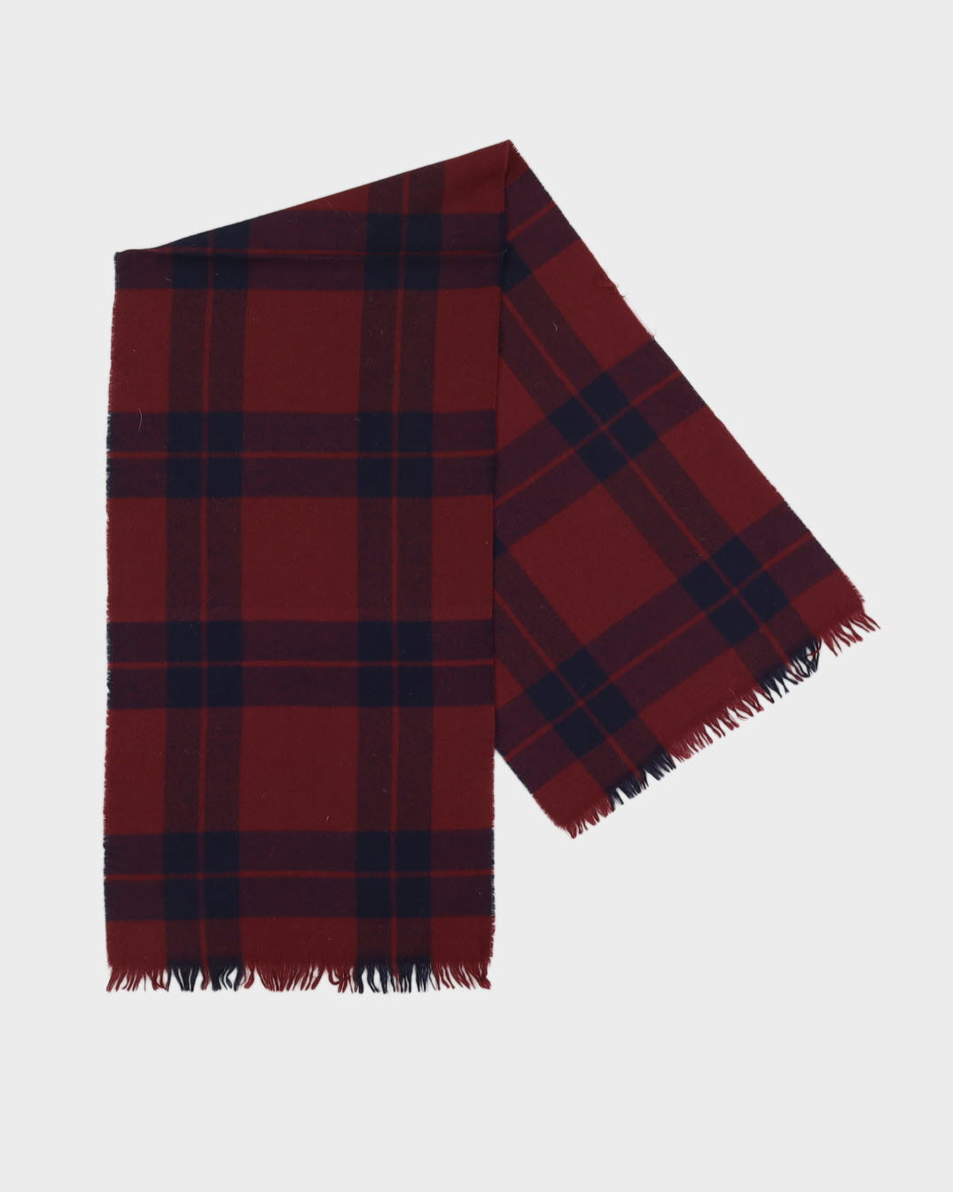 Blue And Burgundy Checked Fringed Scarf