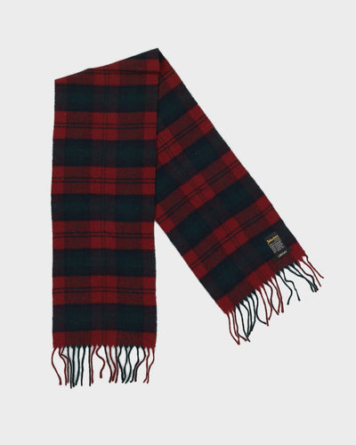 Burgundy Checked Cashmere Fringed Scarf