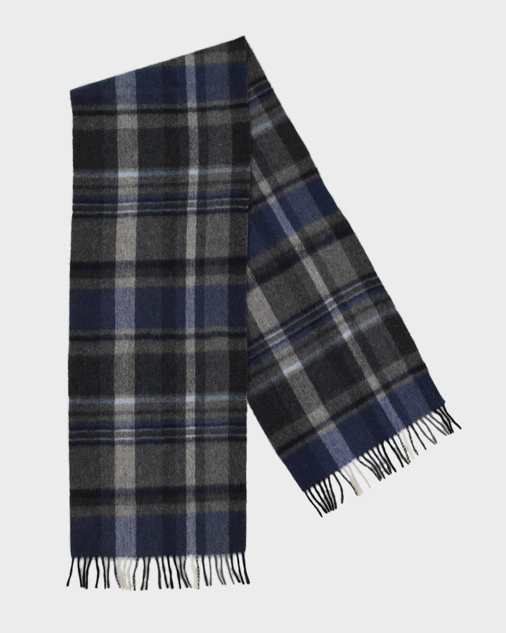 Blue Checked Fringed Scarf