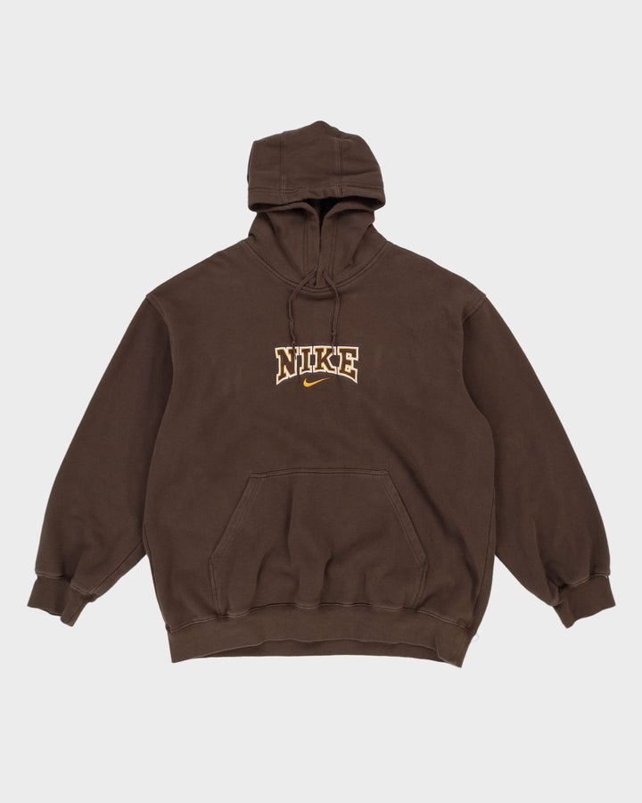 Early 00s Nike Brown Centre Logo Hoodie - L / XL